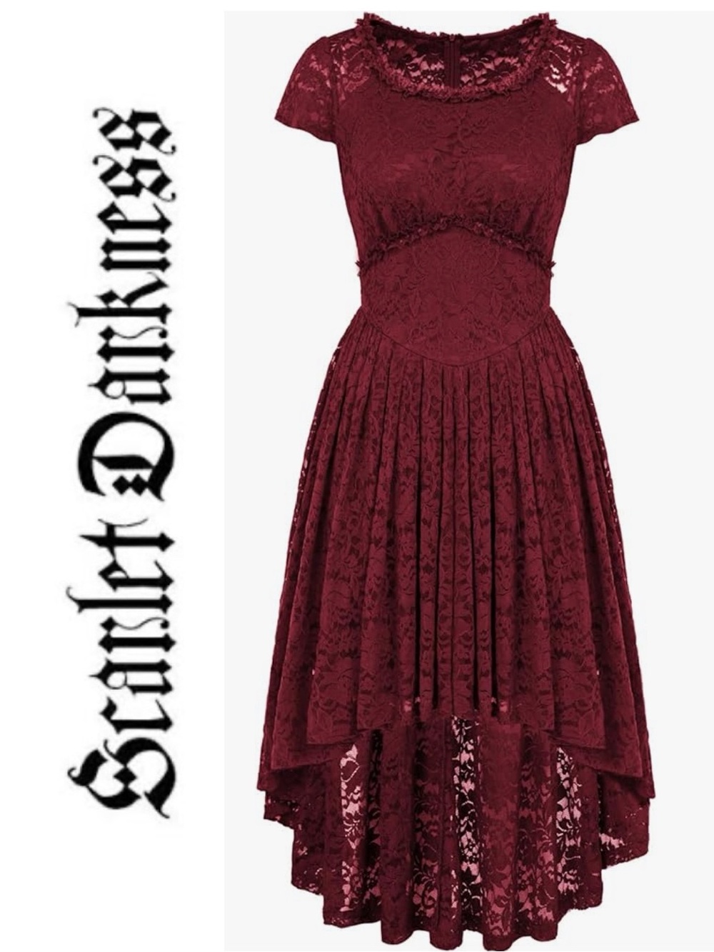 SCARLET DARKNESS Women's Gothic High-Low Vintage Rococo Lolita Dress Red Wine- L